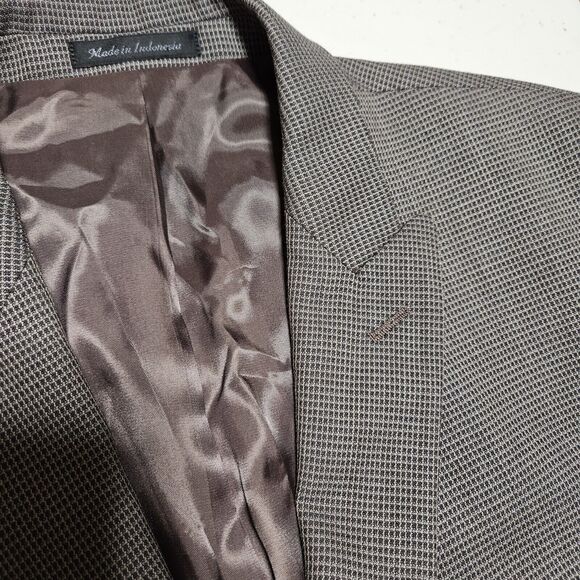 Calvin Klein Tweed Sport Coat Blazer Designer Wool Peak 46R Brown Suit Jacket - Picture 3 of 11